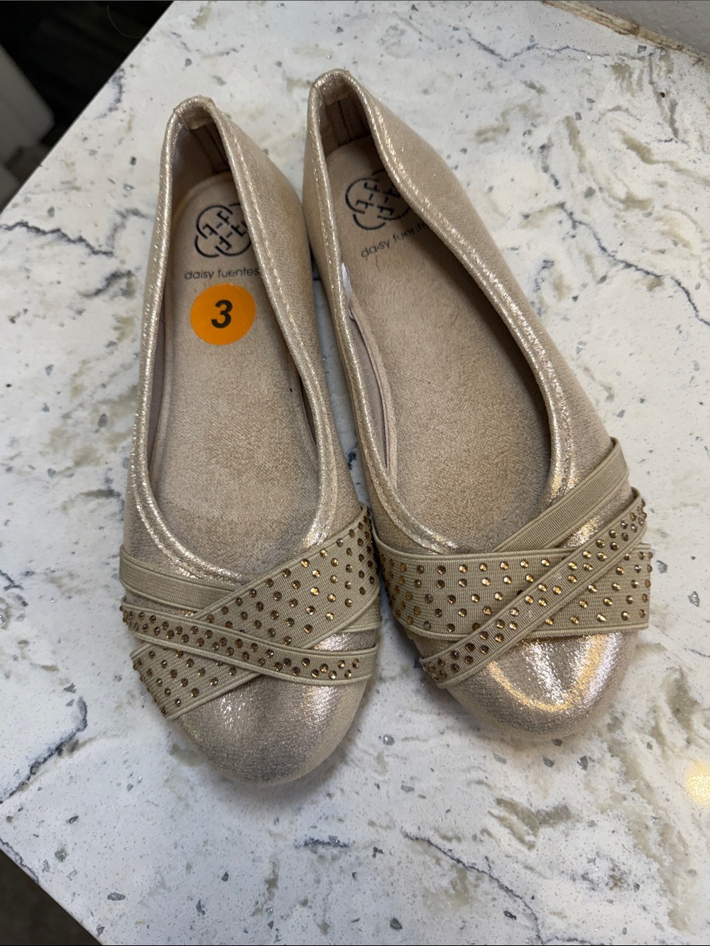 Daisy Fuentes Champagne Studded Ballet Flats